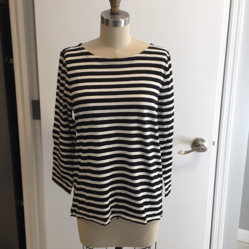 J Crew Black / White Stripe Bateau Nk Jersey Tee
